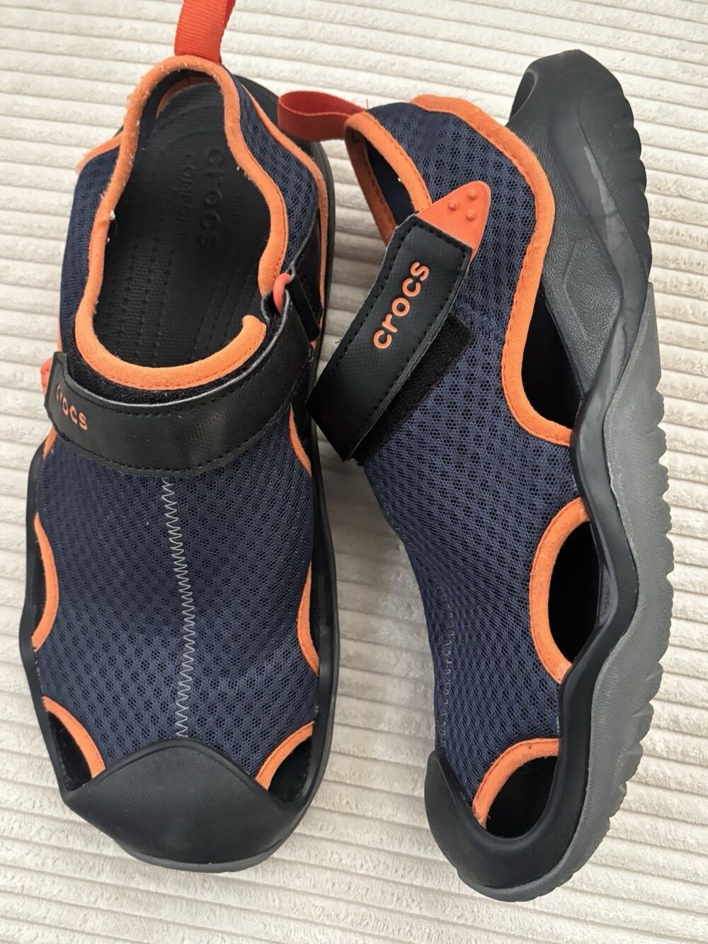 Crocs Swiftwater Blue/ Orange Mesh Deck Sandals Shoes Men's 11, Water Shoes